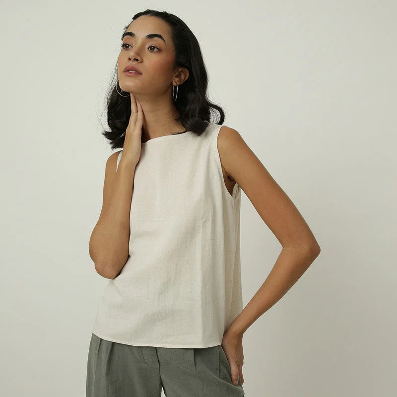 Sleeveless Top for Women | Modal Twill | Vanilla White