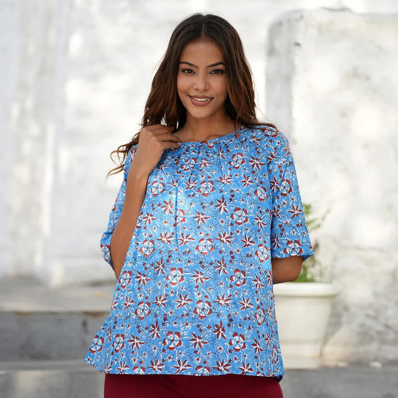 Cotton Top for Women | Handblock Printed | Sky Blue