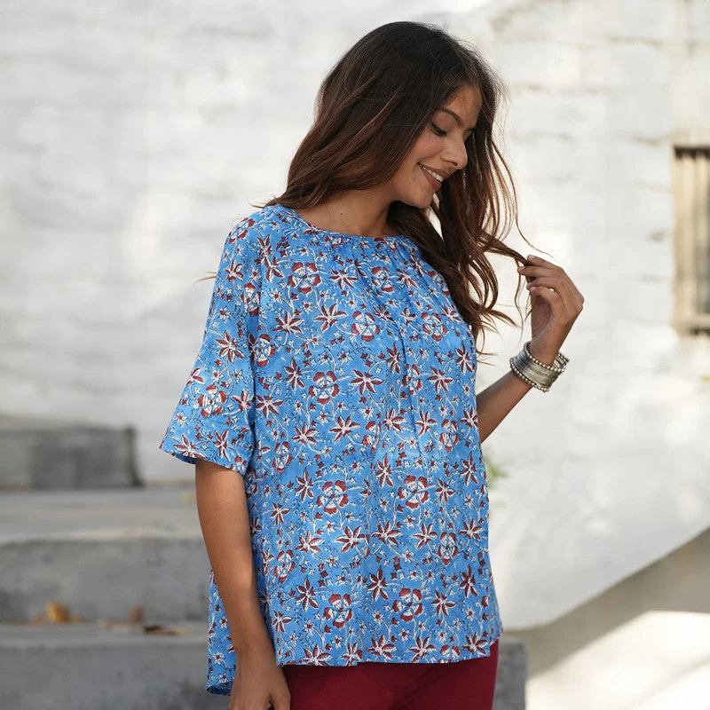 Cotton Top for Women | Handblock Printed | Sky Blue