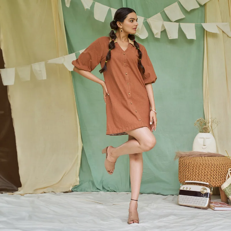 Cotton Poplin Shirt Dress for Women | Brown