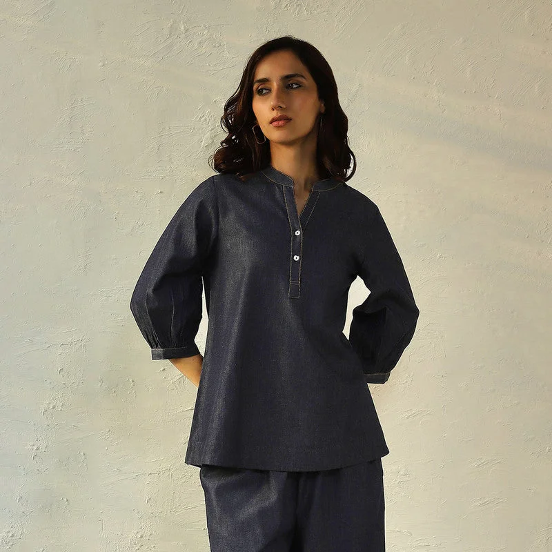 Cotton Denim Top for Women | Navy Blue