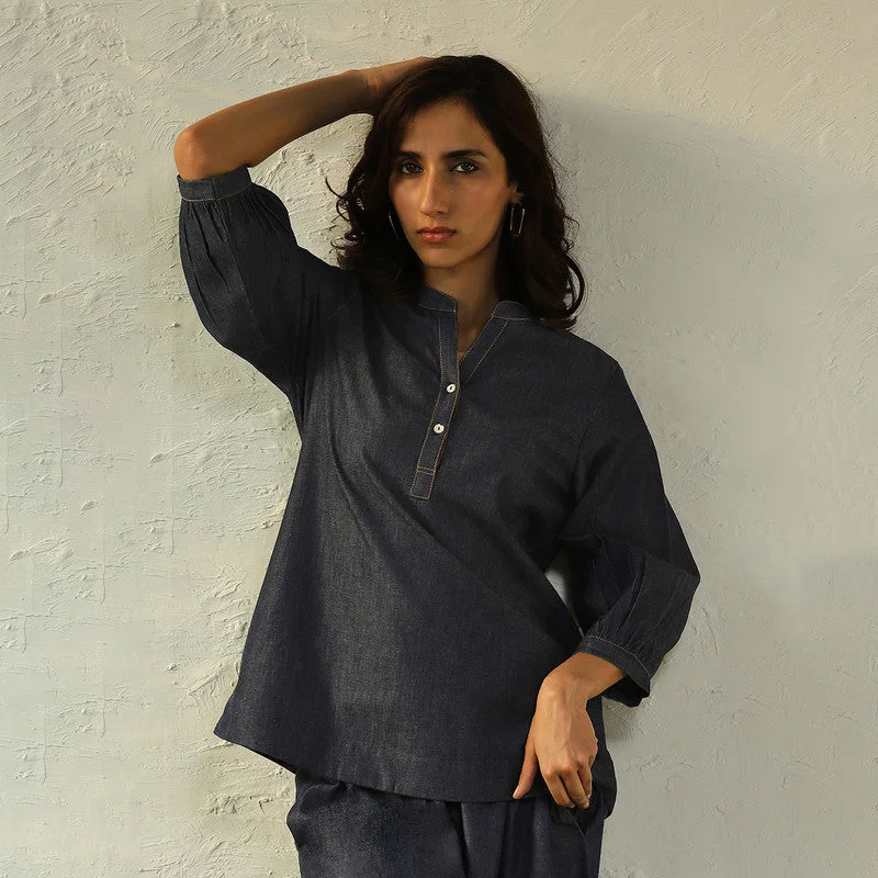 Cotton Denim Top for Women | Navy Blue