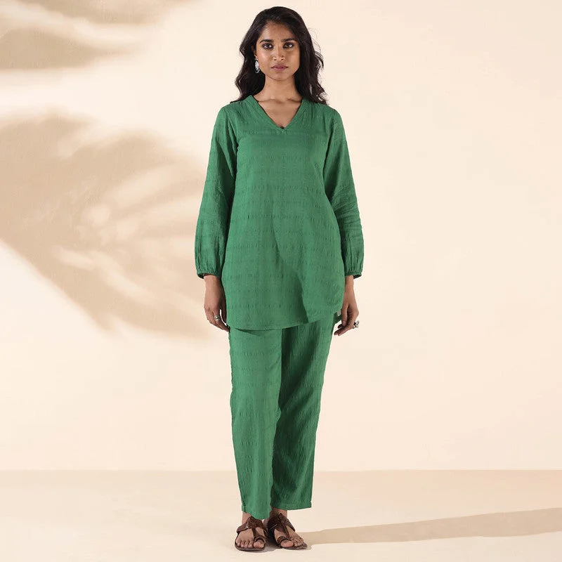 Cotton Dobby Co-ord Set | Green | Relaxed Fit