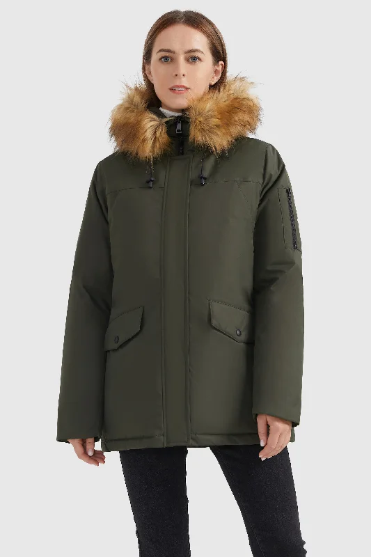 Thickened Down Coat with Faux Fur Trim Hood