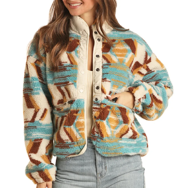 Rock & Roll Denim Women's Abstract Sherpa Jacket