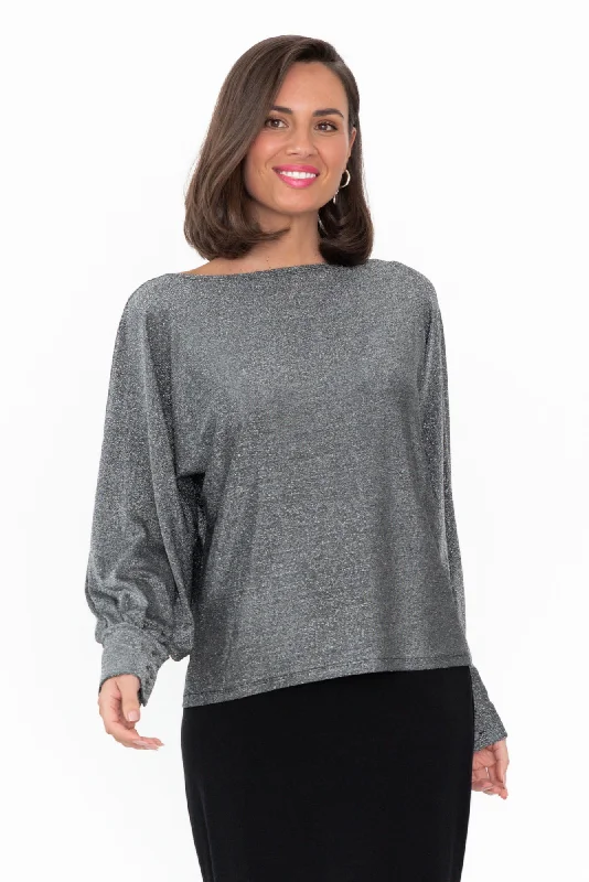 Annalea Grey Metallic Boatneck Top