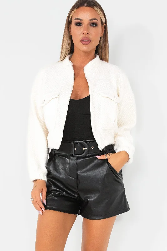 Aubree Cream Wool Bomber Jacket