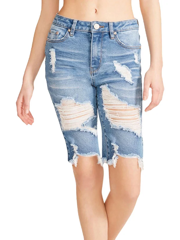 Bandit Womens Mid-Rise Destroyed Bermuda Shorts