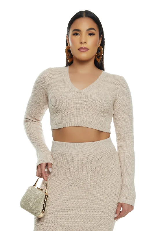 Knit V Neck Cropped Sweater