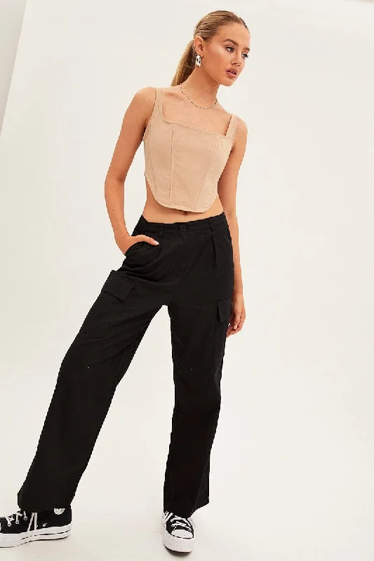 Black Cargo Pants Relaxed Wide Leg