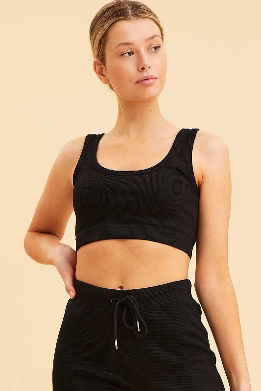 black-crop-top-cotton-blend-rib-tank-elasticated-hem-bwj5024-84n