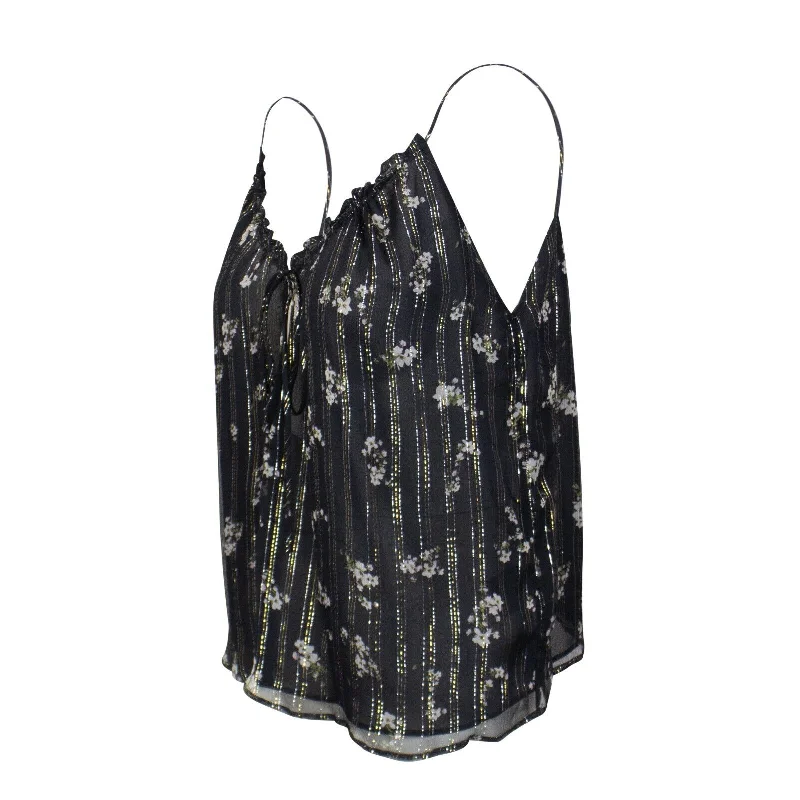 Black Floral Print Chiffon Tank Top