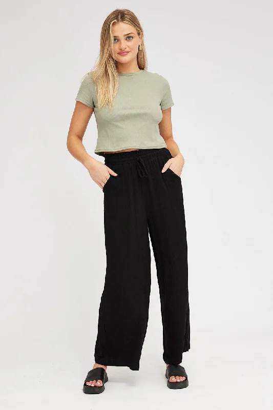 Black Wide Leg Pants High Rise