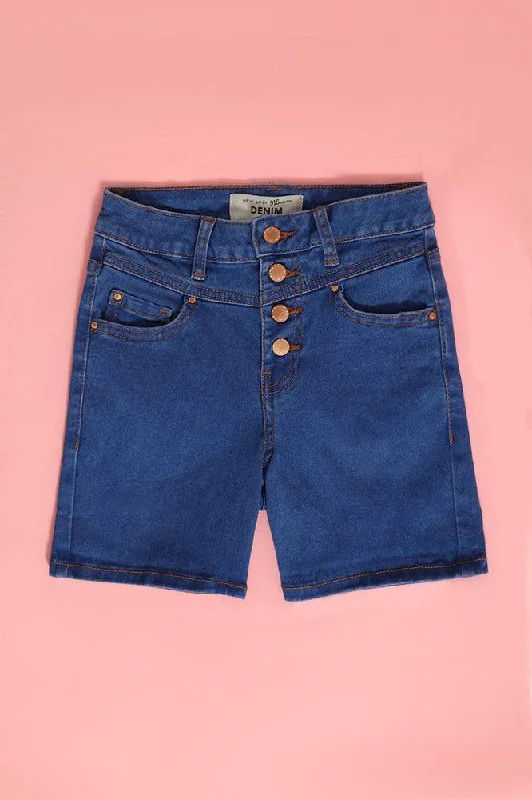 Blue Button Front Girls Shorts