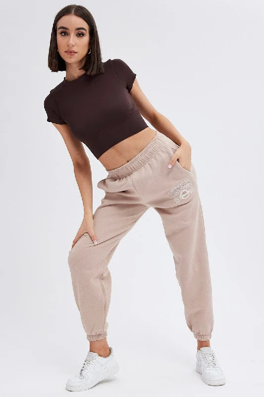 Brown Track Pants High Rise Jogger