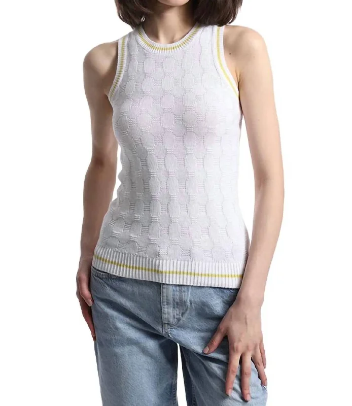 Cotton Cashmere Pickleball Stitch Tank In White/ Citron