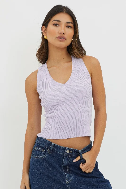 D'Lila V-Neck Ribbed Knit Top Lilac