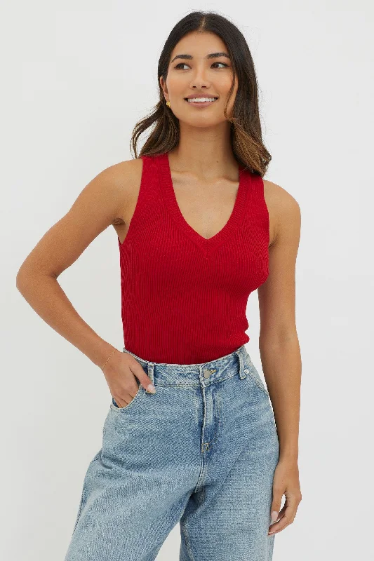 D'Lila V-Neck Ribbed Knit Top Maroon