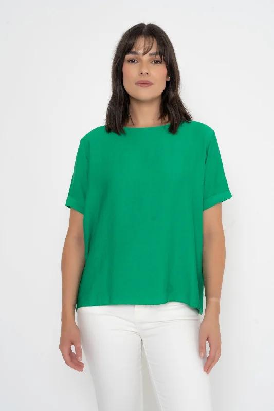 Green Button Back Linen Like Top