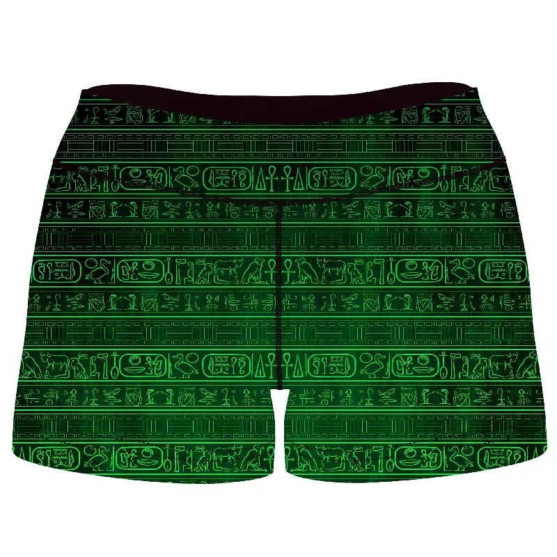 Green Glyphs High-Waisted Women's Shorts