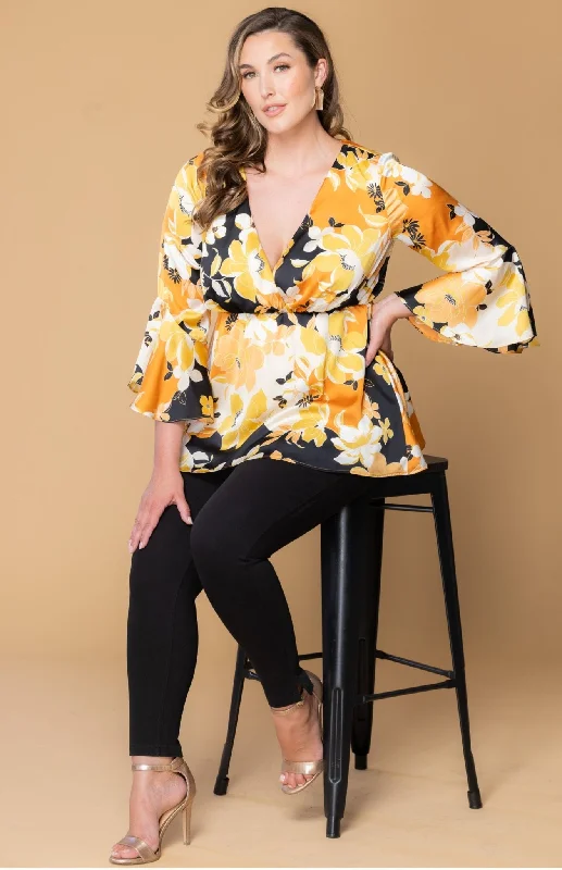 Honey Satin Bell Sleeve Top - Plus