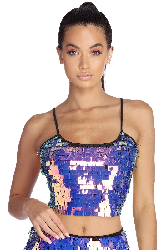 Iridescent Glow Sequin Fringe Cami