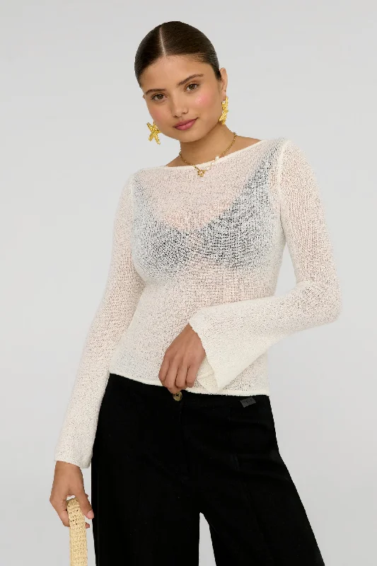 KAI MULTIWAY LONG SLEEVE RESORT KNIT TOP - COCONUT MILK