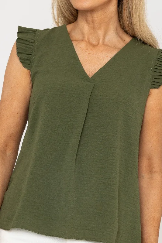 khaki-pleat-back-sleeveless-top