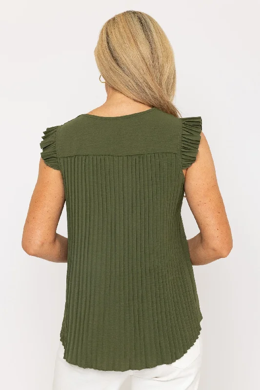 khaki-pleat-back-sleeveless-top