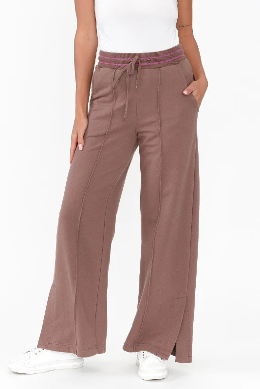 Kyla Brown Cotton Blend Wide Leg Pants