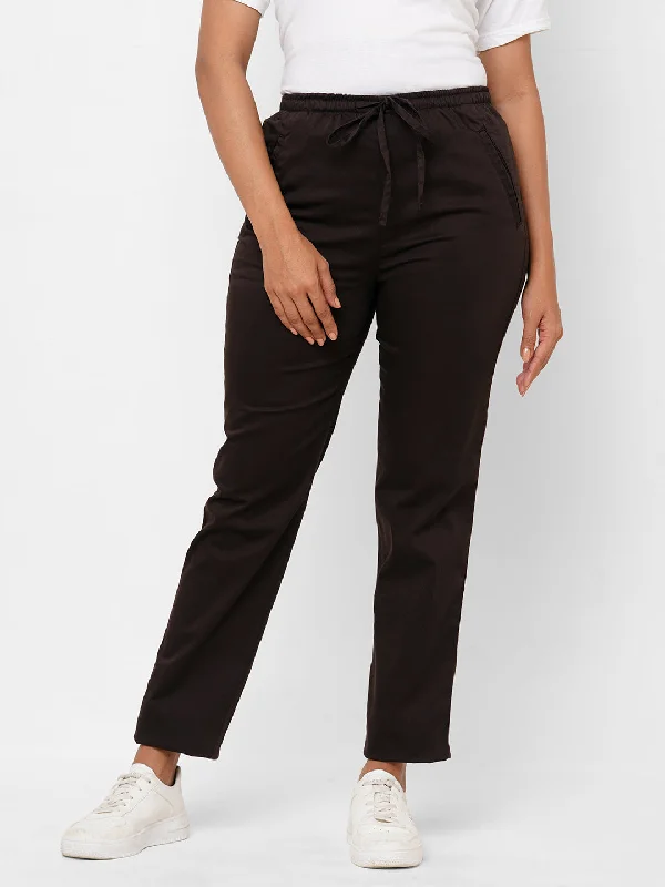 Women's Brown Cotton Lycra Regular Fit Pant