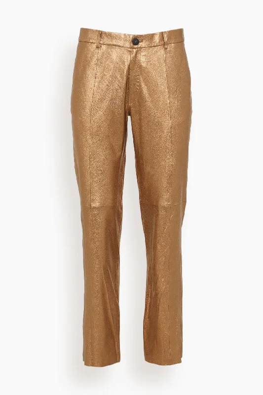 Laminated Nappa Leather Straight Leg Pants in Bronze