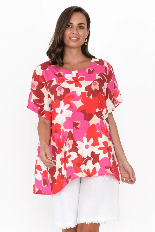 Lorelei Red Floral Linen Top