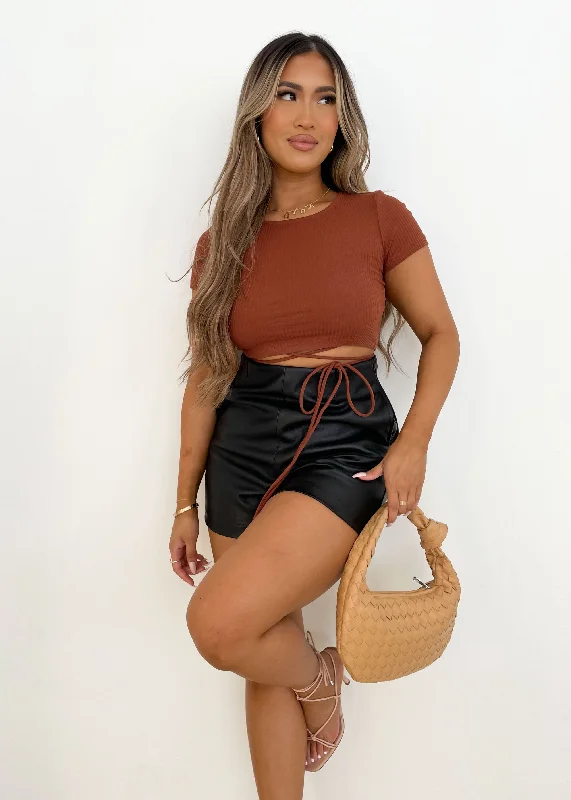 Lunara Cropped Tee - Chocolate