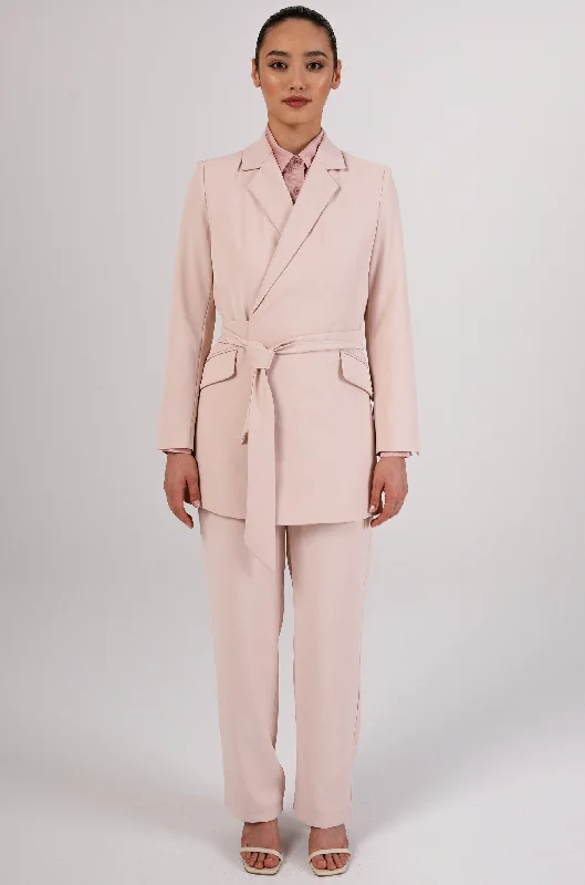 Maria Tie Waist Blazer - Pink Ivory