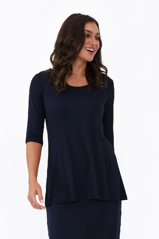 Aretha Navy Bamboo Top