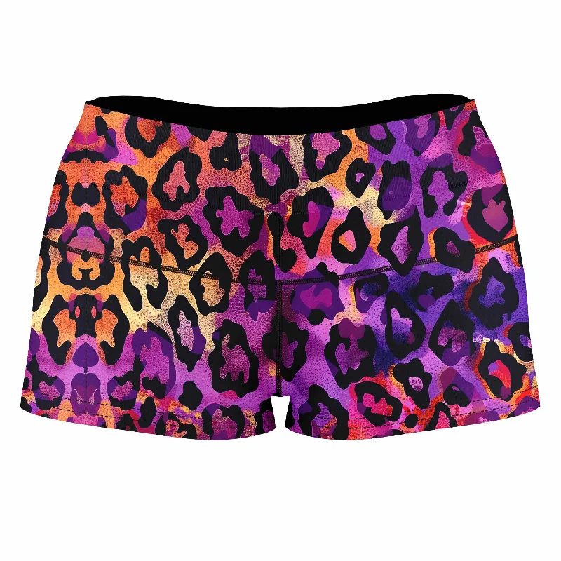 Neon Leopard High-Waisted Women's Shorts