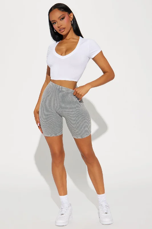 Never Too Late Washed Biker Short - Heather Grey