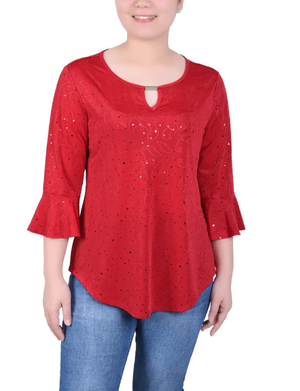 3/4 Bell Sleeve Top With Hardware - Petite