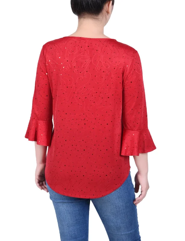 ny-collection-3-4-bell-sleeve-top-with-hardware-petite