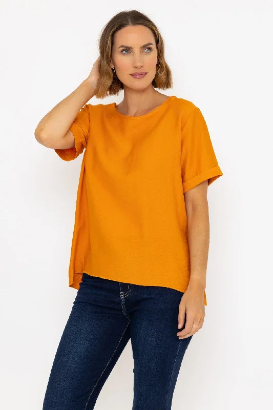 Orange Button Back Linen Like Top