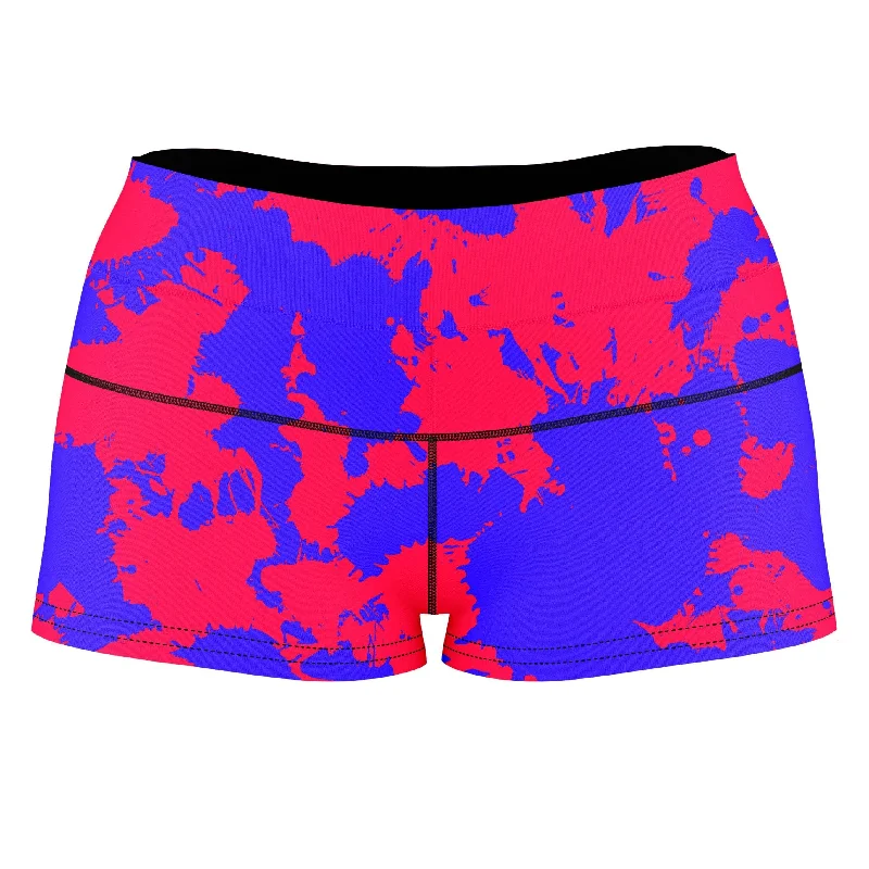 Pink and Violet Paint Splatter High-Waisted Women's Shorts