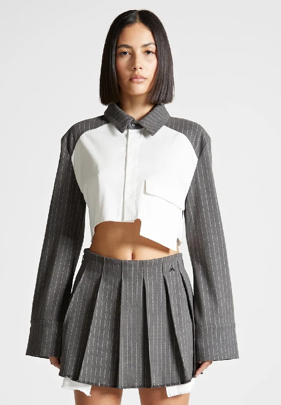 Pinstripe Contrast Cropped Shirt - Grey