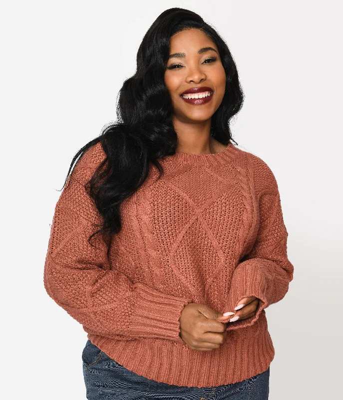 plus-size-brick-red-cable-knit-oversize-sweater