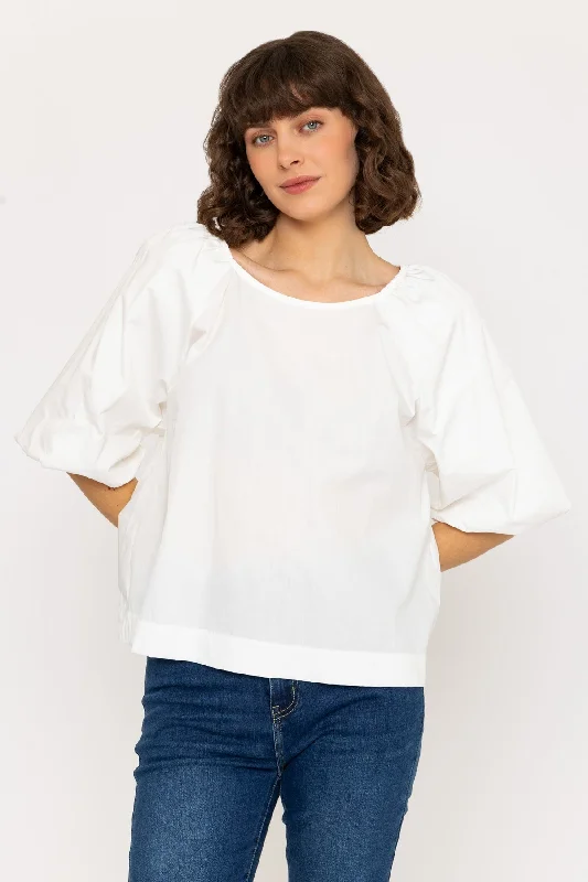 Poplin Puff 3/4 Length Sleeve Top in White