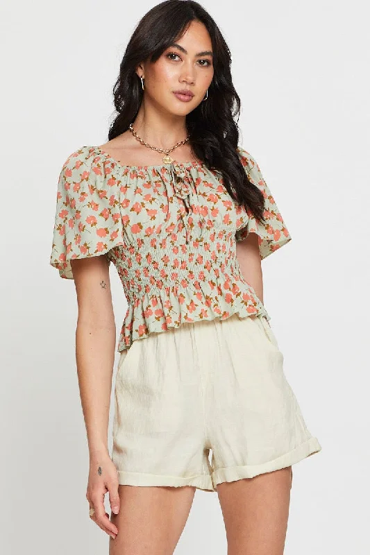 Print Crop Top Short Sleeve Sweetheart