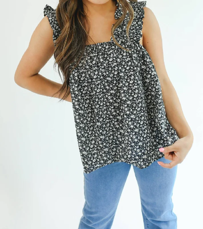 Quite A Love Story Floral Tank In Black