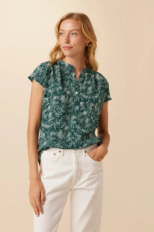 Renata Washable Silk Blouse - Green Palm