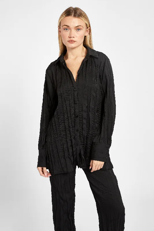 Satin Crinkle Oversized Shirt - Black