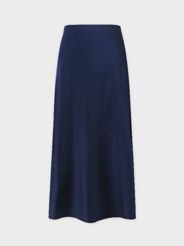 Solid Satin Slip Skirt-Dark Blue/Navy